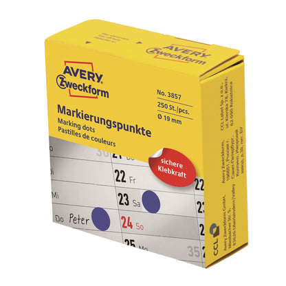 Avery Zweckform Markierungspunkt 19mm Papier blau 250 Etik./Rl.