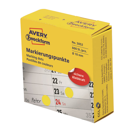 Avery Zweckform Markierungspunkt 10mm Papier gelb 800 Etik./Rl.