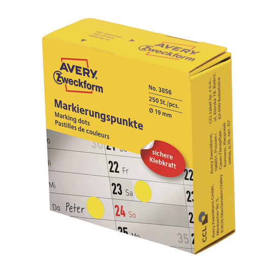Avery Zweckform Markierungspunkt 19mm Papier gelb 250 Etik./Rl.