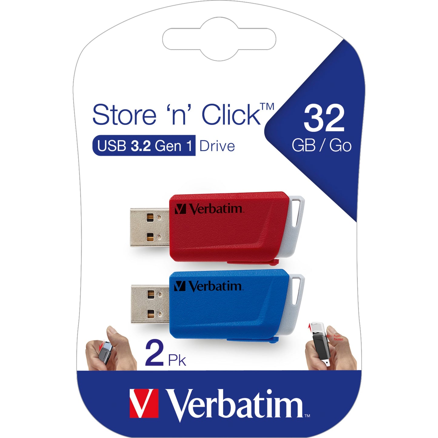 Verbatim USB-Stick Store `n` Click USB 3.2 Gen 1 32Gbyte rot, blau 2 St./Pack.