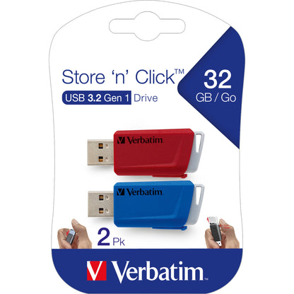 Verbatim USB-Stick Store `n` Click USB 3.2 Gen 1 32Gbyte rot, blau 2 St./Pack.