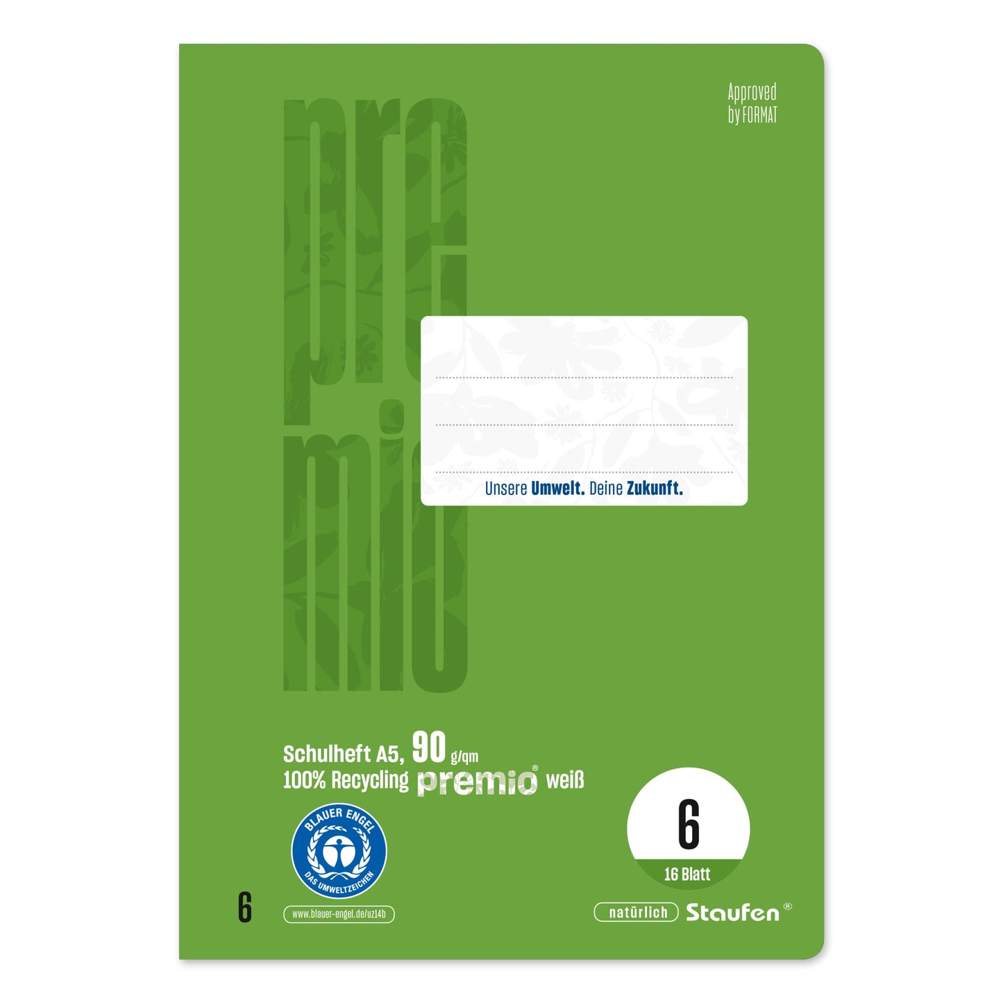 Staufen Schulheft Premio DIN A5 blanko 6 16 Bl.