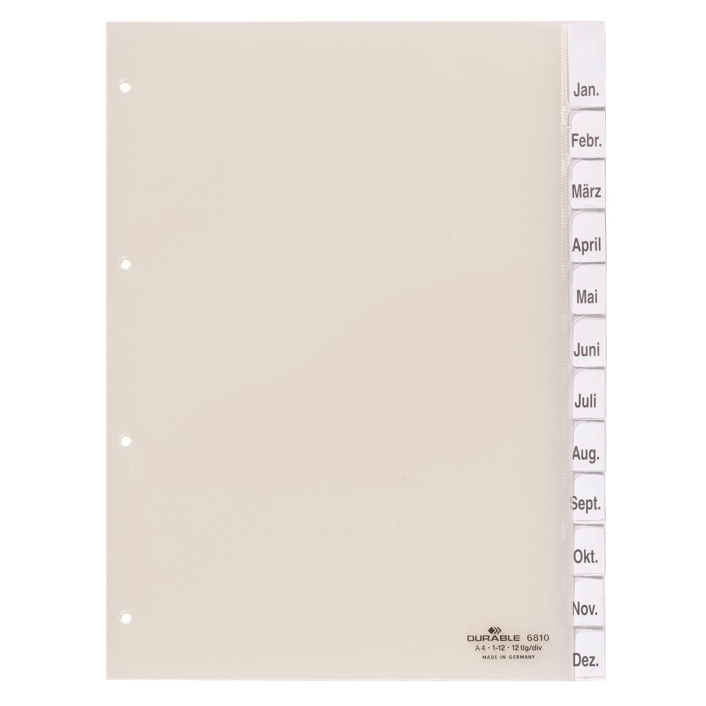 DURABLE Ordnerregister DIN A4 1-12, Jan.-Dez., blanko PVC transparent 12 Registerblätter