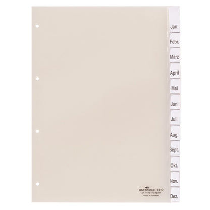 DURABLE Ordnerregister DIN A4 1-12, Jan.-Dez., blanko PVC transparent 12 Registerblätter