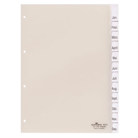 DURABLE Ordnerregister DIN A4 1-12, Jan.-Dez., blanko PVC transparent 12 Registerblätter