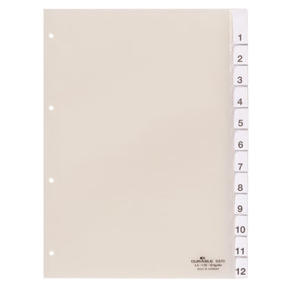 DURABLE Ordnerregister DIN A4 1-12, Jan.-Dez., blanko PVC transparent 12 Registerblätter