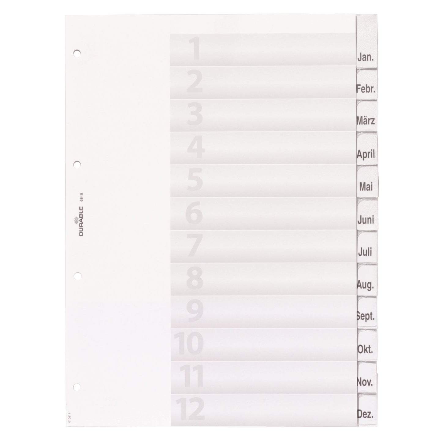DURABLE Ordnerregister DIN A4 1-12, Jan.-Dez., blanko PVC transparent 12 Registerblätter