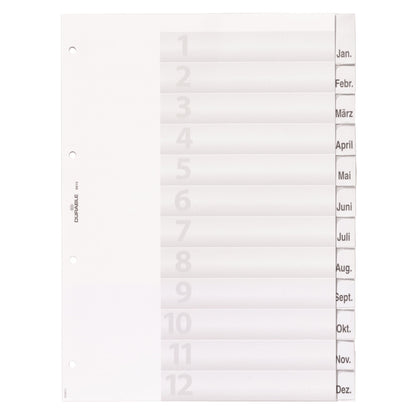 DURABLE Ordnerregister DIN A4 1-12, Jan.-Dez., blanko PVC transparent 12 Registerblätter