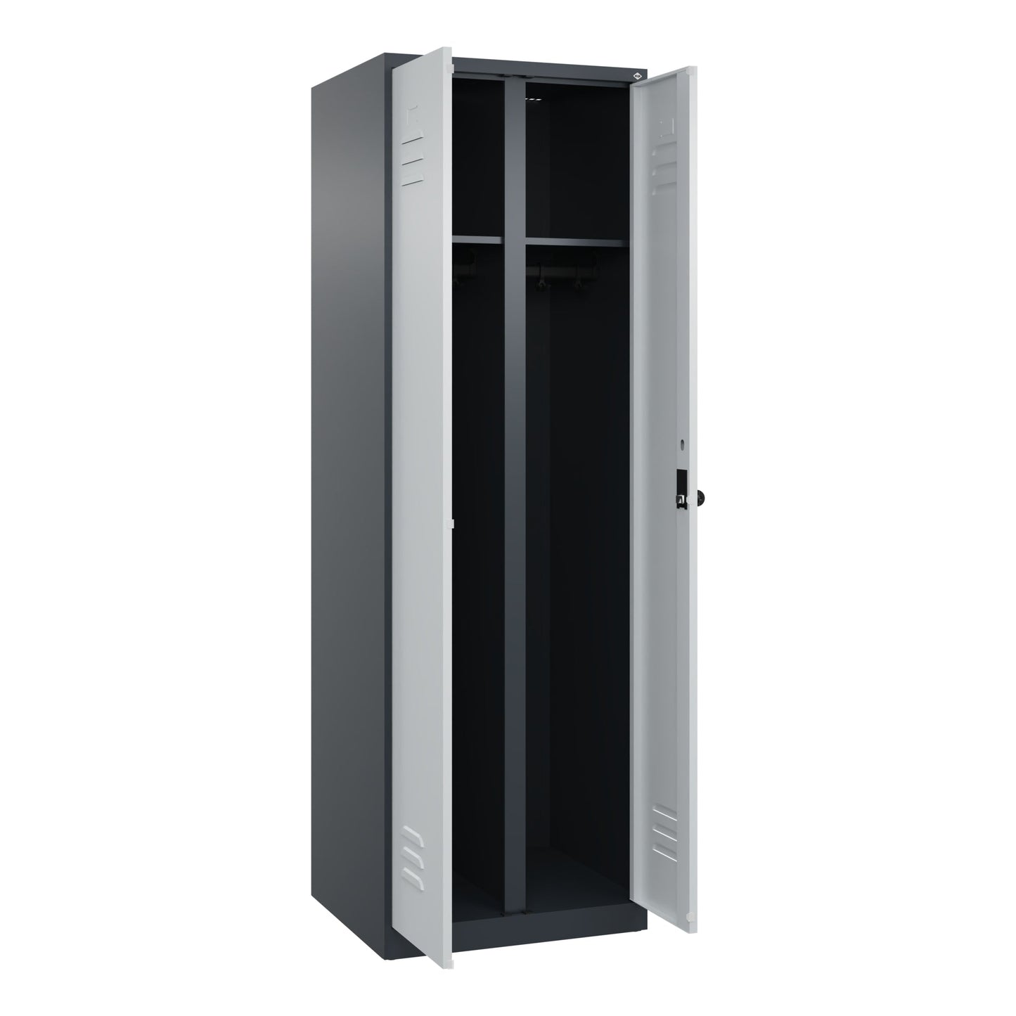 C+P Kleiderspind Classic PLUS 600 x 1.850 x 500 mm (B x H x T) 2 Abteile Stahl Farbe der Front: anthrazitgrau Farbe des Korpus: lichtgrau