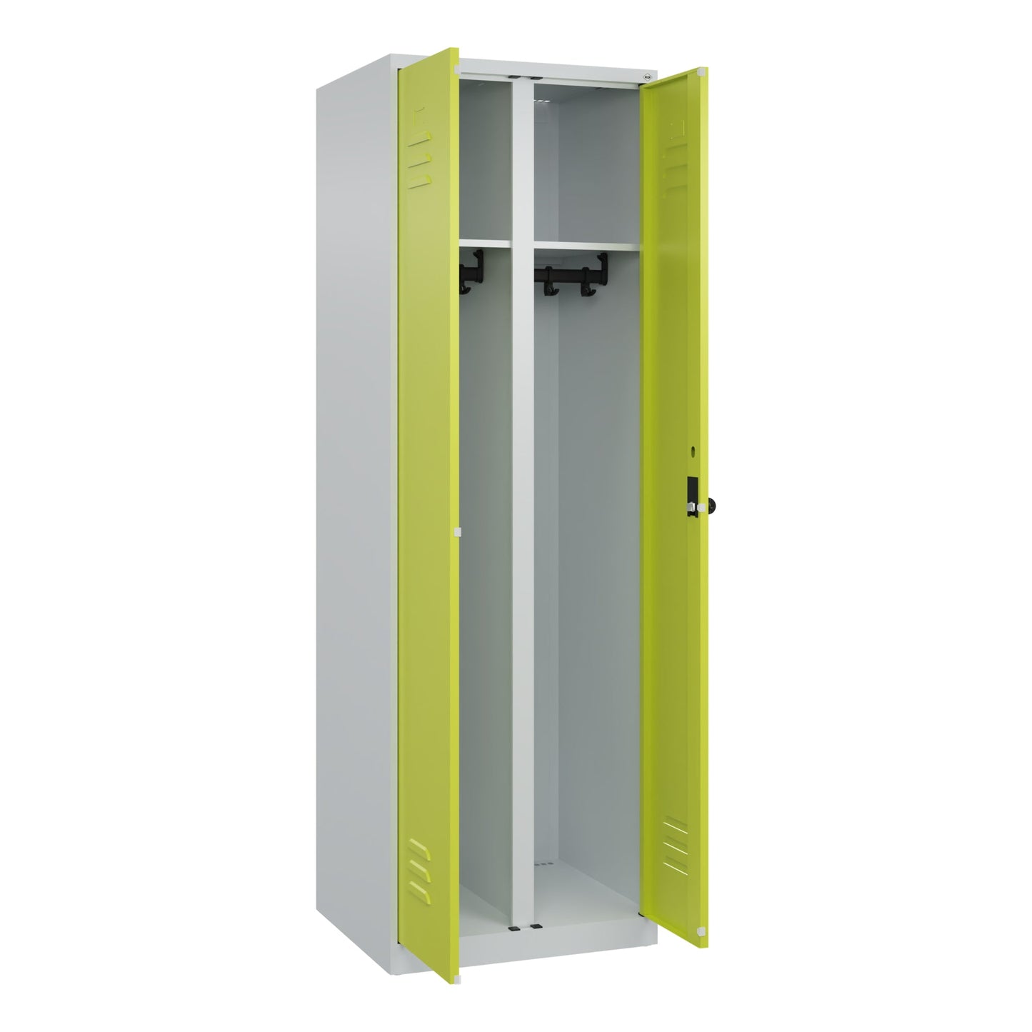 C+P Kleiderspind Classic PLUS 600 x 1.850 x 500 mm (B x H x T) 2 Abteile Stahl Farbe der Front: clowngrün Farbe des Korpus: lichtgrau