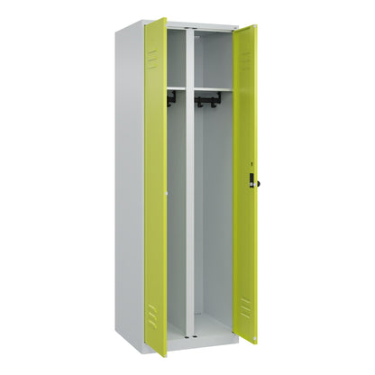 C+P Kleiderspind Classic PLUS 600 x 1.850 x 500 mm (B x H x T) 2 Abteile Stahl Farbe der Front: clowngrün Farbe des Korpus: lichtgrau