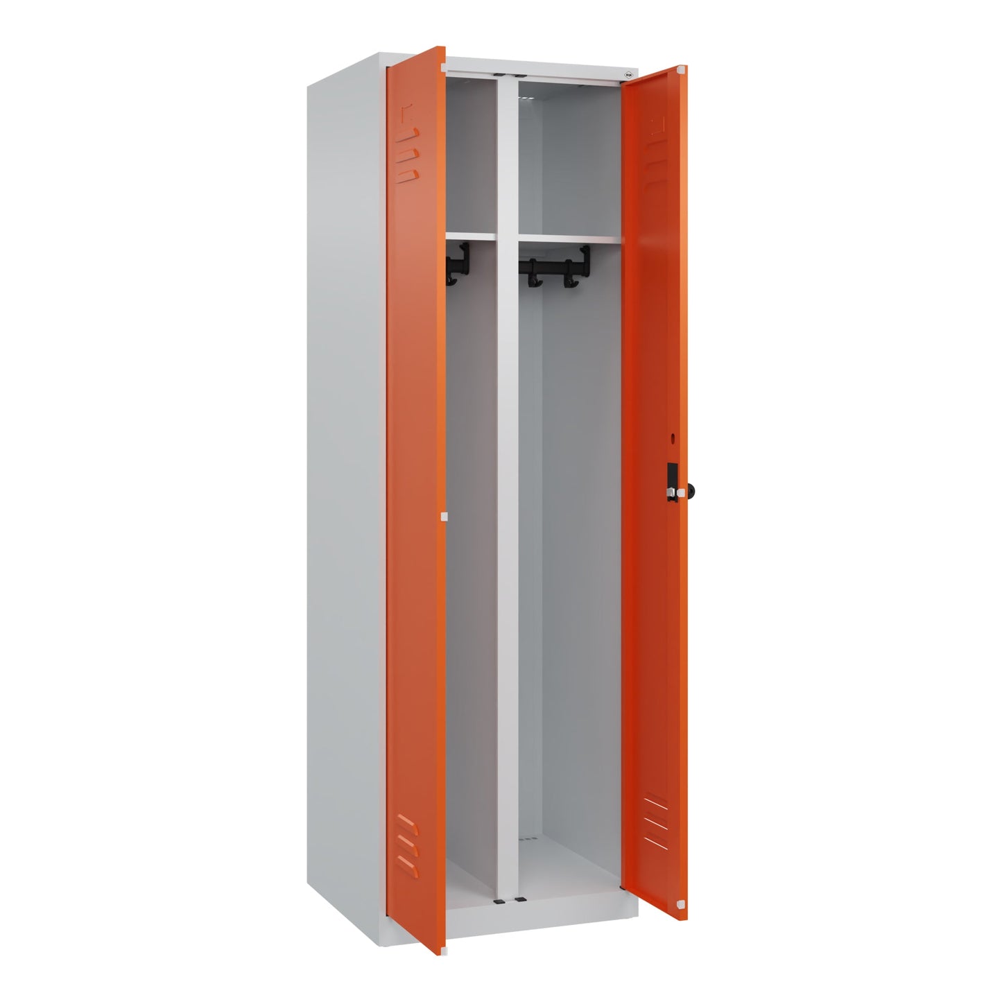 C+P Kleiderspind Classic PLUS 600 x 1.850 x 500 mm (B x H x T) 2 Abteile Stahl Farbe der Front: reinorange Farbe des Korpus: lichtgrau