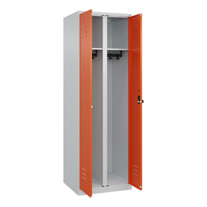 C+P Kleiderspind Classic PLUS 600 x 1.850 x 500 mm (B x H x T) 2 Abteile Stahl Farbe der Front: reinorange Farbe des Korpus: lichtgrau