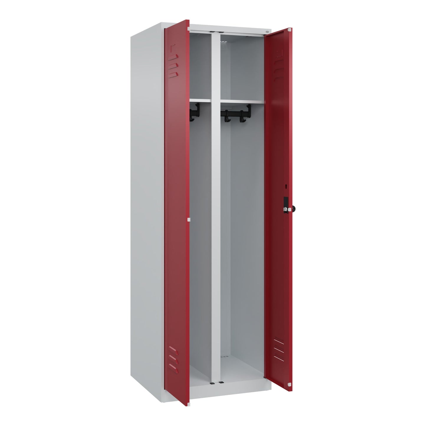 C+P Kleiderspind Classic PLUS 600 x 1.850 x 500 mm (B x H x T) 2 Abteile Stahl Farbe der Front: rubinrot Farbe des Korpus: lichtgrau