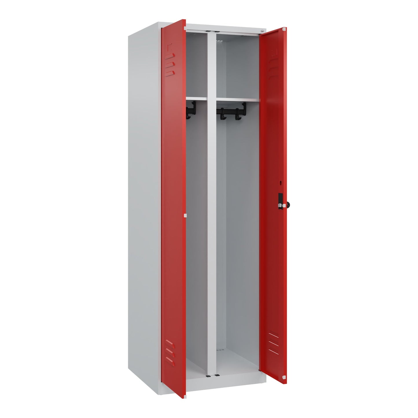 C+P Kleiderspind Classic PLUS 600 x 1.850 x 500 mm (B x H x T) 2 Abteile Stahl Farbe der Front: verkehrsrot Farbe des Korpus: lichtgrau