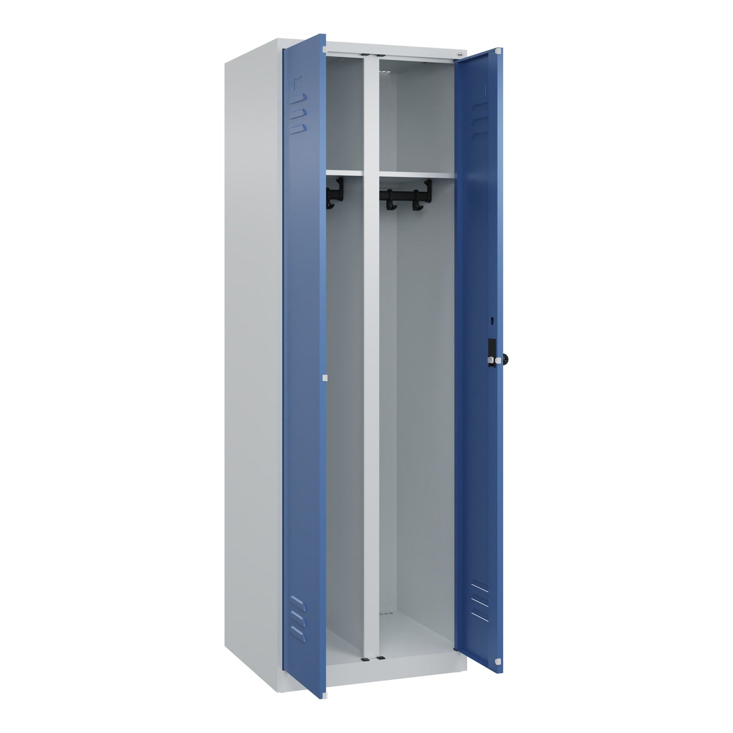 C+P Kleiderspind Classic PLUS 600 x 1.850 x 500 mm (B x H x T) 2 Abteile Stahl Farbe der Front: fernblau Farbe des Korpus: lichtgrau