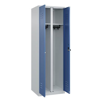 C+P Kleiderspind Classic PLUS 600 x 1.850 x 500 mm (B x H x T) 2 Abteile Stahl Farbe der Front: fernblau Farbe des Korpus: lichtgrau