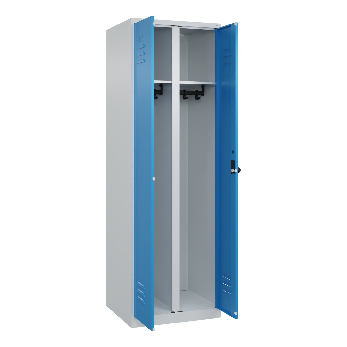 C+P Kleiderspind Classic PLUS 600 x 1.850 x 500 mm (B x H x T) 2 Abteile Stahl Farbe der Front: lichtblau Farbe des Korpus: lichtgrau