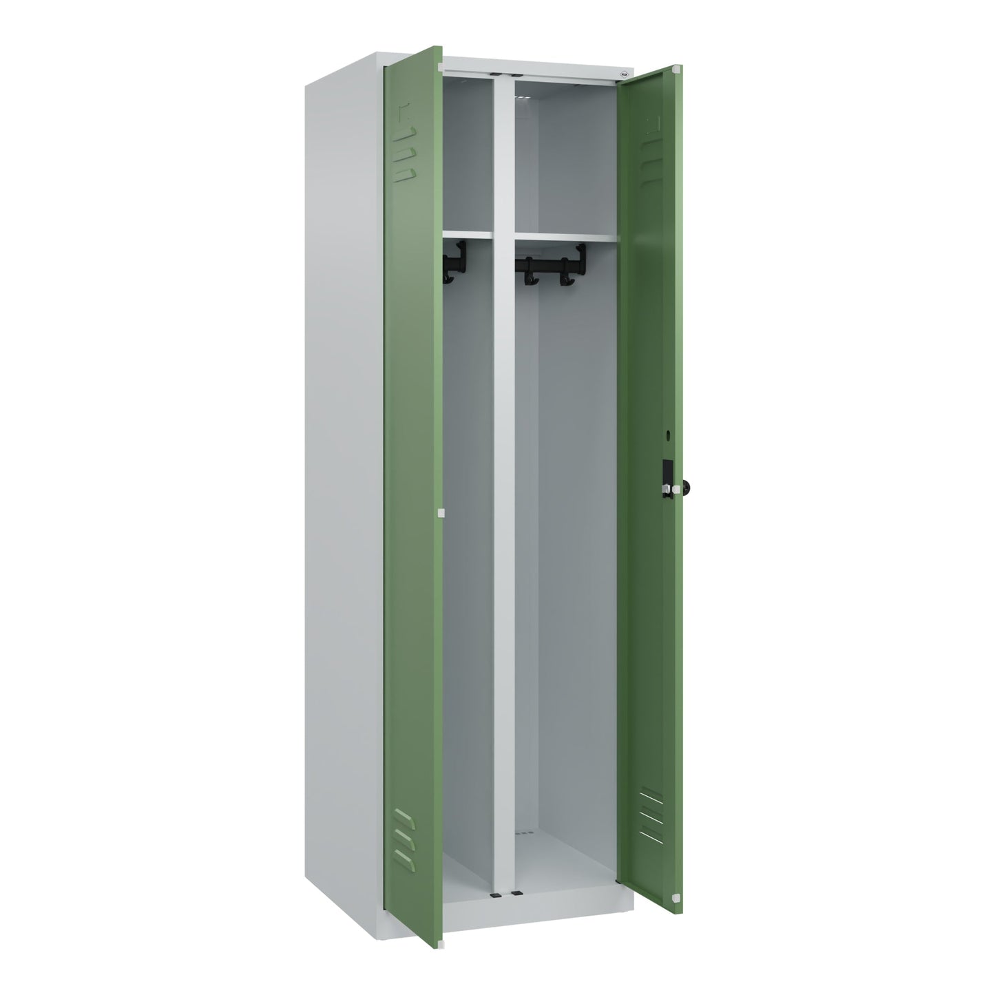 C+P Kleiderspind Classic PLUS 600 x 1.850 x 500 mm (B x H x T) 2 Abteile Stahl Farbe der Front: resedagrün Farbe des Korpus: lichtgrau