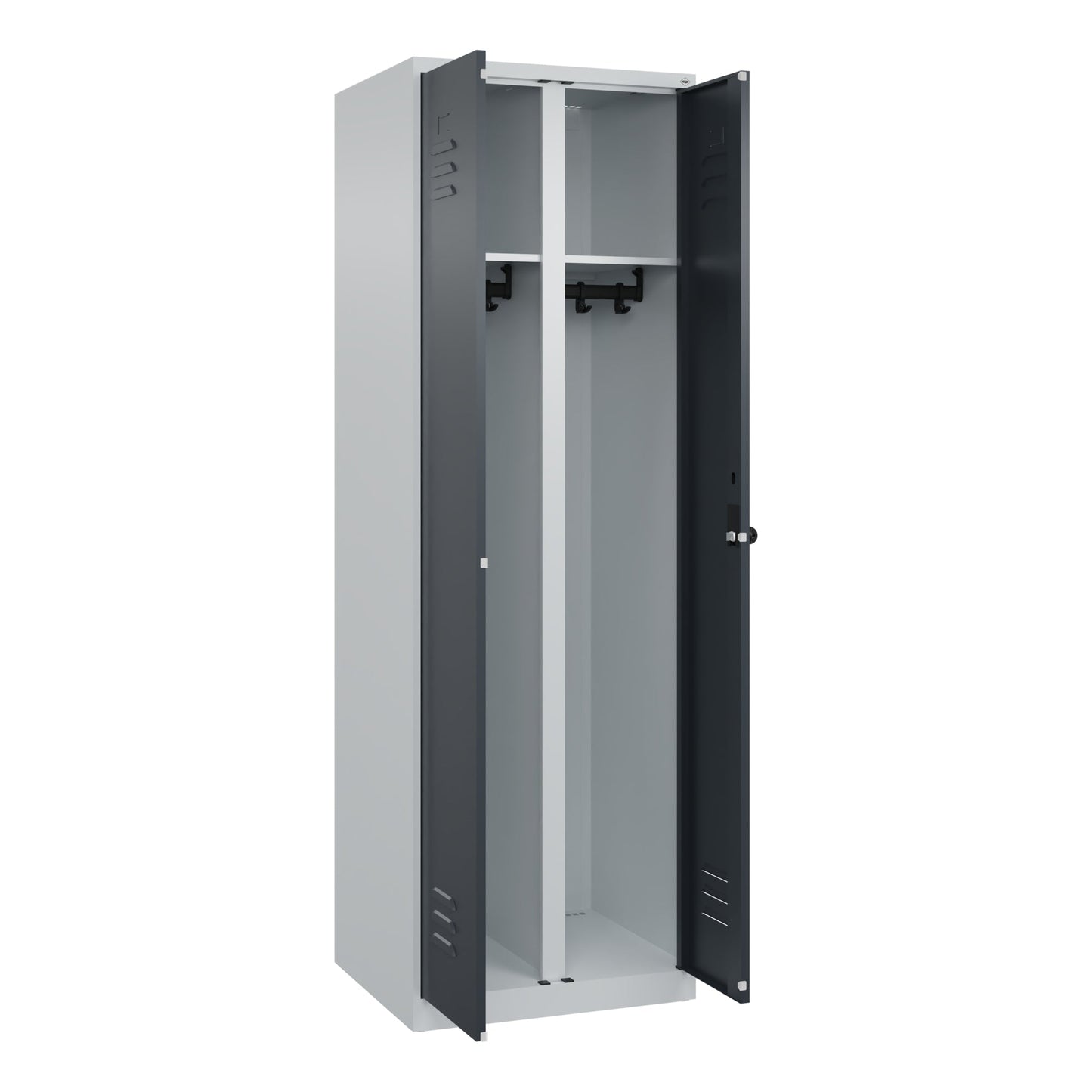 C+P Kleiderspind Classic PLUS 600 x 1.850 x 500 mm (B x H x T) 2 Abteile Stahl Farbe der Front: lichtgrau Farbe des Korpus: anthrazitgrau