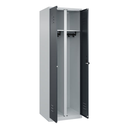 C+P Kleiderspind Classic PLUS 600 x 1.850 x 500 mm (B x H x T) 2 Abteile Stahl Farbe der Front: lichtgrau Farbe des Korpus: anthrazitgrau