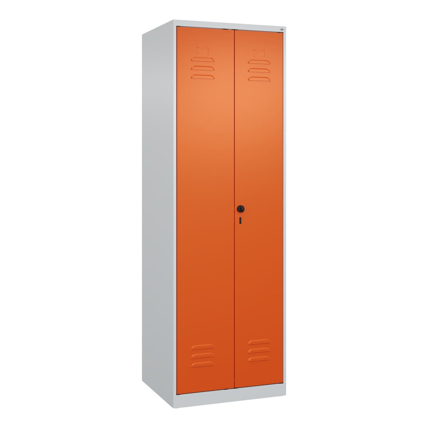 C+P Kleiderspind Classic PLUS 600 x 1.850 x 500 mm (B x H x T) 2 Abteile Stahl Farbe der Front: reinorange Farbe des Korpus: lichtgrau
