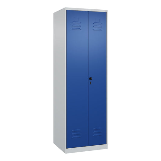C+P Kleiderspind Classic PLUS 600 x 1.850 x 500 mm (B x H x T) 2 Abteile Stahl Farbe der Front: enzianblau Farbe des Korpus: lichtgrau