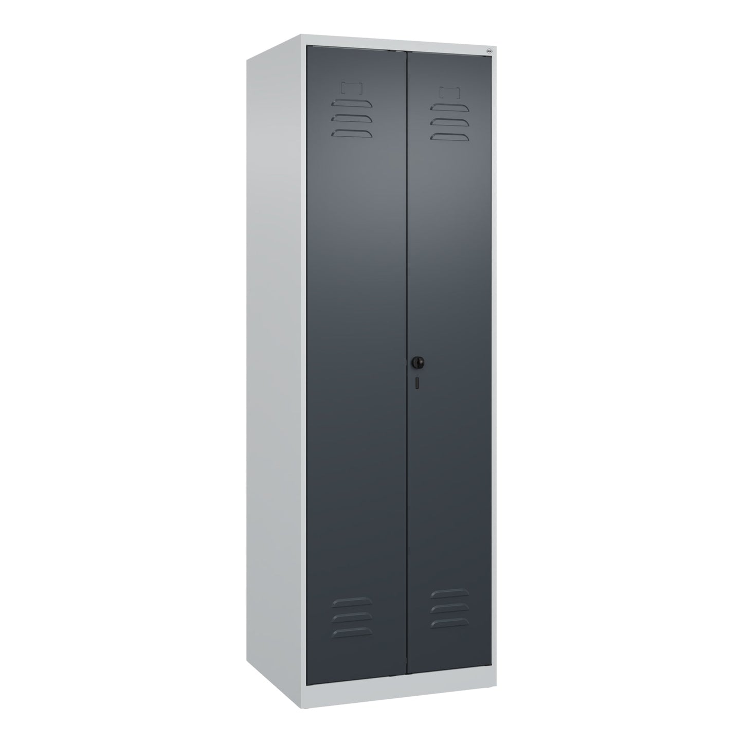 C+P Kleiderspind Classic PLUS 600 x 1.850 x 500 mm (B x H x T) 2 Abteile Stahl Farbe der Front: lichtgrau Farbe des Korpus: anthrazitgrau