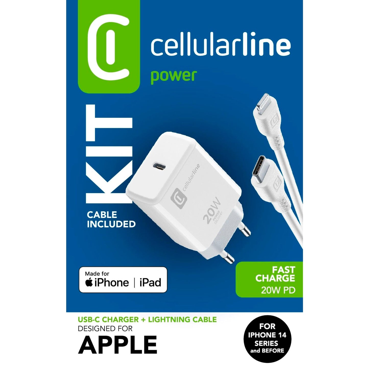 cellularline Ladegerät Kommunikationstechnik USB-C CHARGER KIT 20W ab Apple iPhone 8 weiß