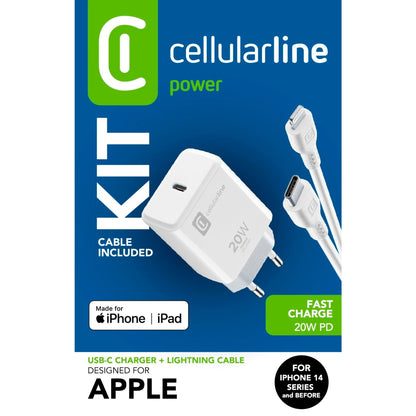 cellularline Ladegerät Kommunikationstechnik USB-C CHARGER KIT 20W ab Apple iPhone 8 weiß