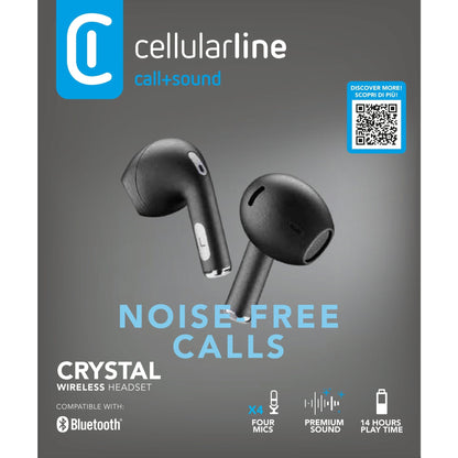 cellularline Kopfhörer CRYSTAL In-Ear Smartphones Akku inkl. Ladecase, USB-C-Ladekabel schwarz