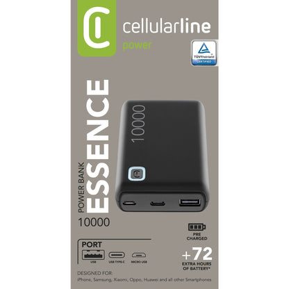 cellularline Powerbank ESSENCE Eingang: Mico-USB-B, USB-C, Ausgang: USB-A inkl. USB-C-Kabel schwarz