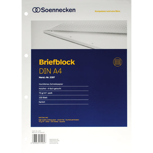 Soennecken Briefblock DIN A4 kariert 70g/m² weiß 100 Bl.