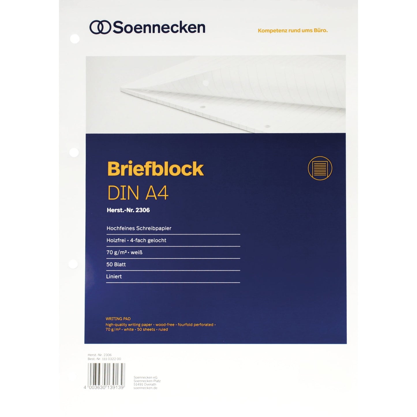Soennecken Briefblock DIN A4 liniert 70g/m² weiß 50 Bl.