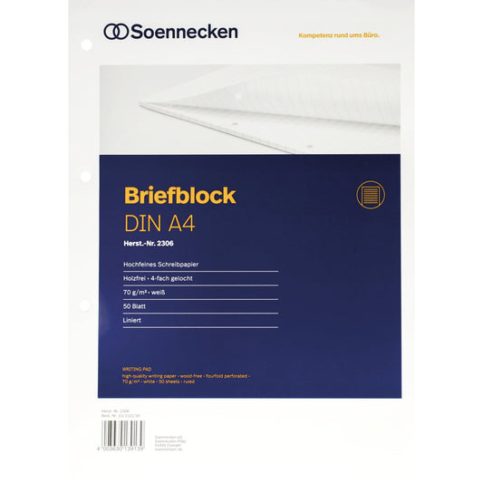 Soennecken Briefblock DIN A4 liniert 70g/m² weiß 50 Bl.