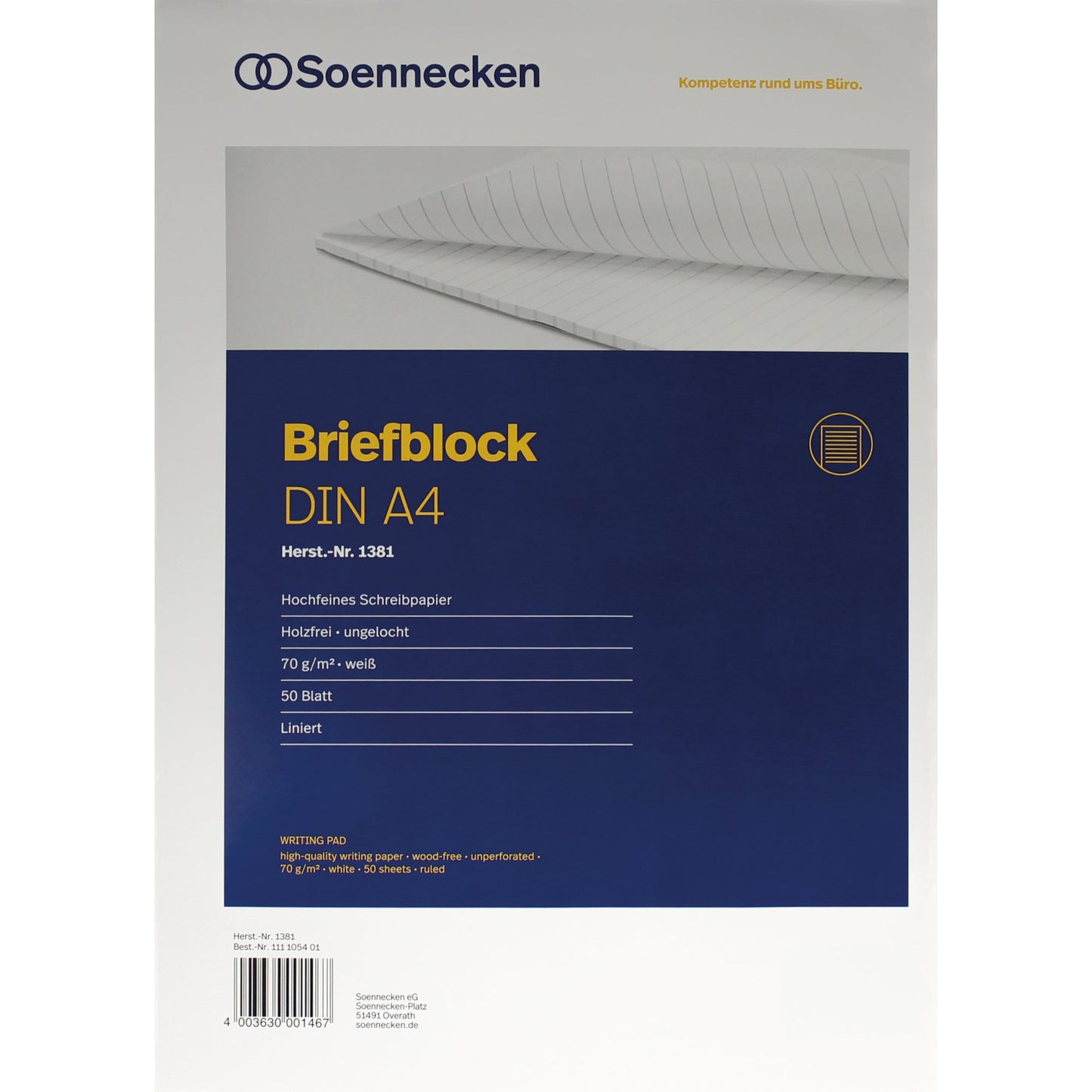 Soennecken Briefblock DIN A4 liniert 70g/m² weiß 50 Bl.