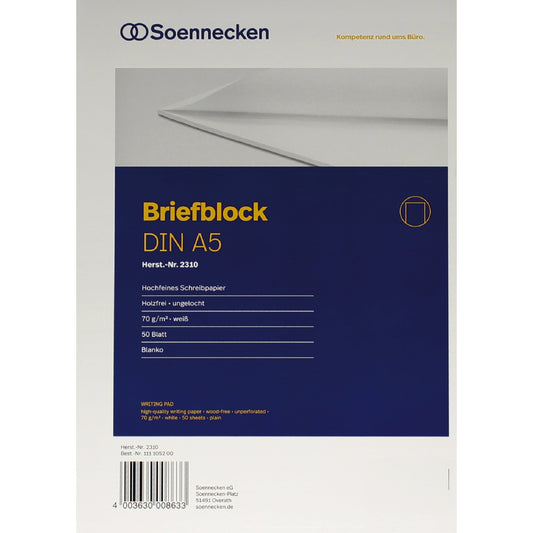 Soennecken Briefblock DIN A5 blanko 70g/m² weiß 50 Bl.
