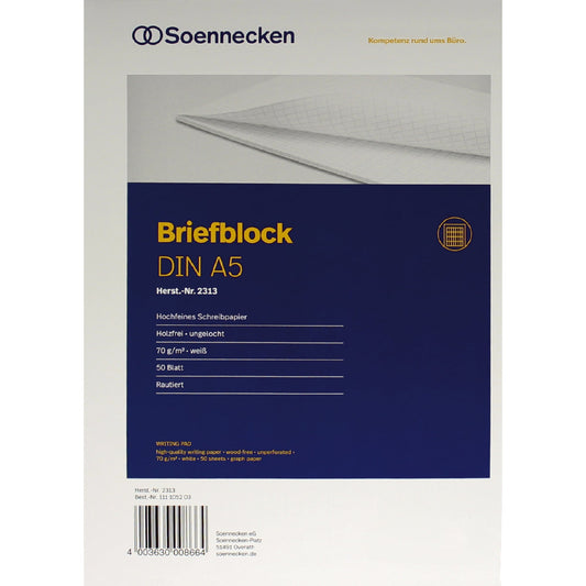 Soennecken Briefblock DIN A5 rautiert 70g/m² weiß 50 Bl.
