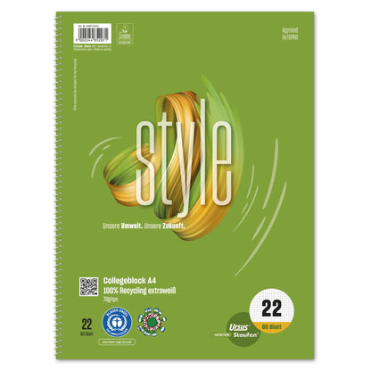 Staufen Collegeblock Style DIN A4 kariert 70g/m² 100 % Recyclingpapier grün 80 Bl.