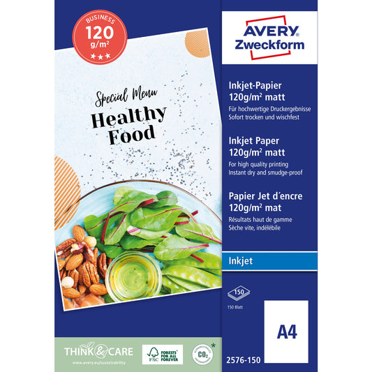 Avery Zweckform Inkjetpapier Business DIN A4 120g/m² chlorfrei gebleicht weiß 150 Bl./Pack.