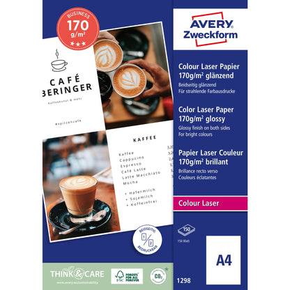 Avery Zweckform Farblaserpapier Business DIN A4 170g/m² elementar chlorfrei gebleicht weiß 150 Bl./Pack.