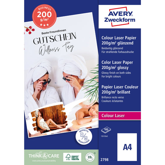 Avery Zweckform Farblaserpapier Business DIN A4 200g/m² chlorfrei gebleicht weiß 100 Bl./Pack.