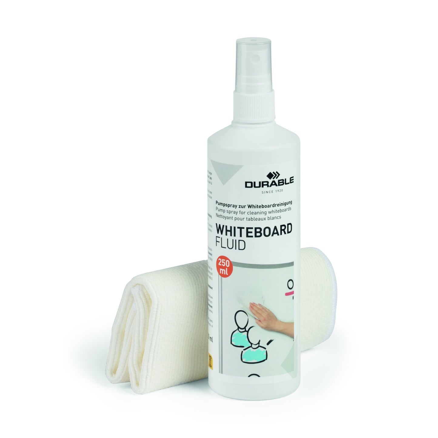 DURABLE Tafelreinigungsset CLEANING KIT inkl. 1 Reinigungsspray (250 ml), 1 Mikrofasertuch 25 x 25 cm (B x H)
