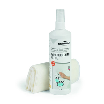 DURABLE Tafelreinigungsset CLEANING KIT inkl. 1 Reinigungsspray (250 ml), 1 Mikrofasertuch 25 x 25 cm (B x H)