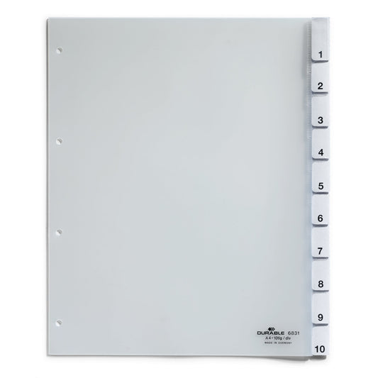 DURABLE Ordnerregister DIN A4, Überbreite blanko PVC transparent 10 Registerblätter