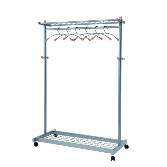 ALBA Garderobenständer LUX 114 x 180 x 55 cm (B x H x T) Stahl, epoxylackiert silbergrau/buche