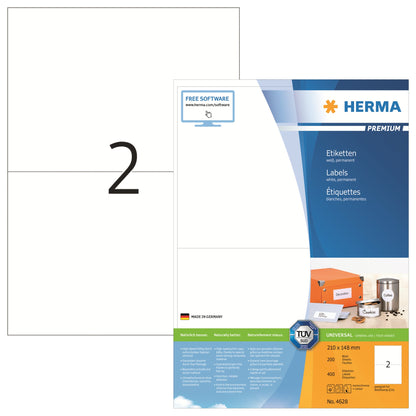 HERMA Universaletikett PREMIUM 210 x 148 mm (B x H) nicht wieder ablösbar Papier weiß 400 Etik./Pack.
