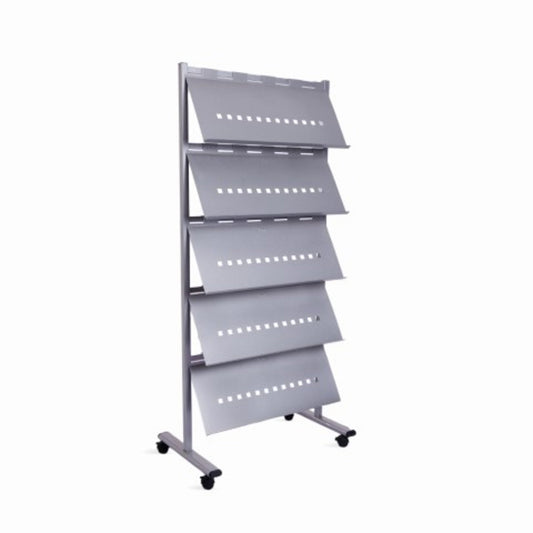 rocada Prospektständer mobil 82 x 185 x 49 cm (B x H x T) Stahl grau 5 Fächer