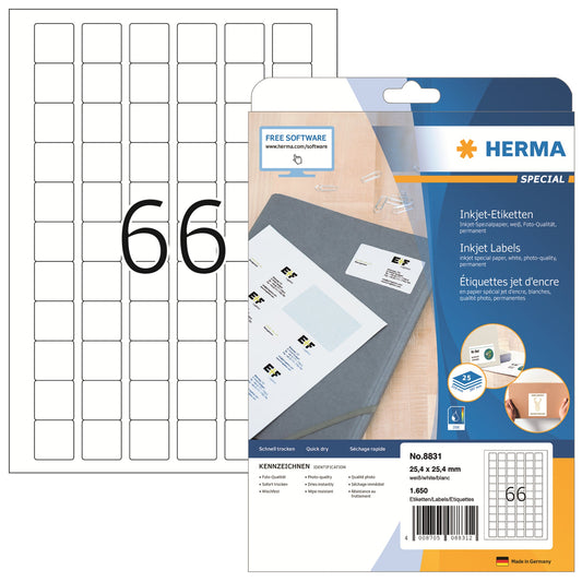 HERMA Universaletikett SPECIAL 25,4 x 25,4 mm (B x H) nicht wieder ablösbar Papier weiß 1.650 Etik./Pack.