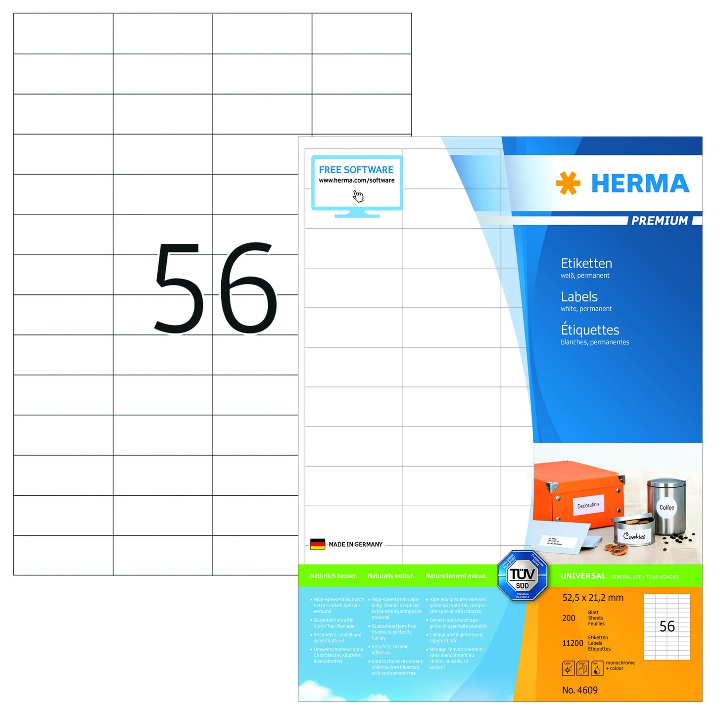 HERMA Universaletikett PREMIUM 52,5 x 21,2 mm (B x H) nicht wieder ablösbar Papier weiß 11.200 Etik./Pack.